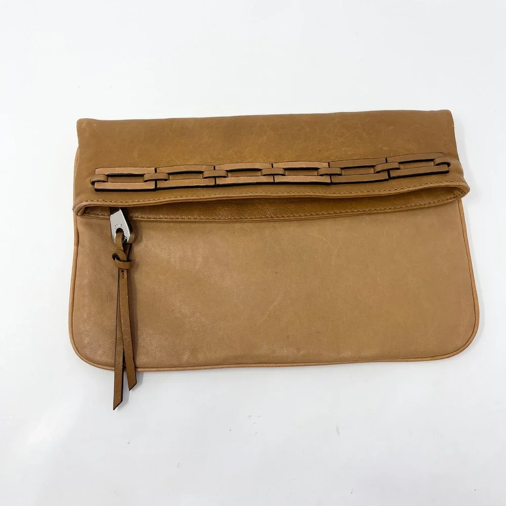 Joelle Hawkens Foldover‎ Clutch Handbag 12x18 Carmel Leather